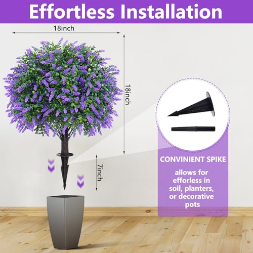 Yangrass Artificial Lavender Topiary Ball Trees with Ground Spike, Set of 2 UV Resistant Artificial Shrubs, Fake Evergreen Artificial Plant Bush for Indoor Outdoor Front Porch Garden - color: Lavender