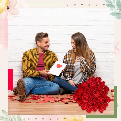 Jexine 16 Pack Artificial Roses Flower Bouquets Silk Fake Cream Flowers Bulk for Bridesmaid Bridal Wedding Party Decor, Home Vase Floral(Red) - color: Red