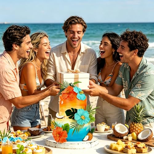 10PCS Artificial Hibiscus Flower Cake Toppers Hawaii Orange Blue Hibiscus Cake Decors for Hawaii Theme Birthday Bridal Engagement Wedding Floral Cake Picks Summer Holiday Party Decoration - color: Orange Blue