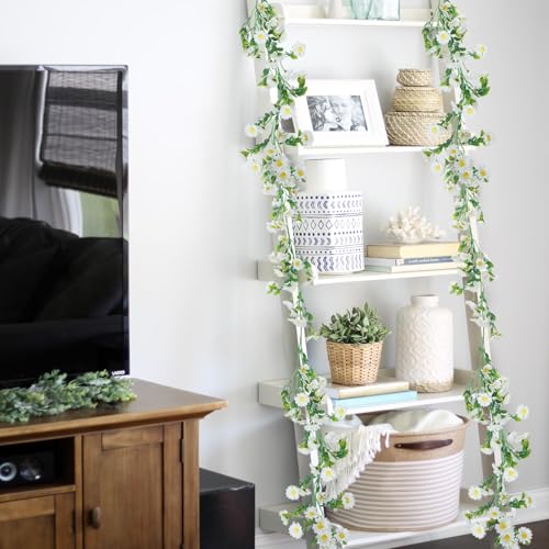 2 Pack White Flower Garland Artificial Daisy Silk Wildflower Hanging Flowers Fake Floral Vines Garland for Table Decoration Backdrop Wall Home Party Wedding Indoor Outdoor DIY Cemetery Decor - color: White, size: 2pcs