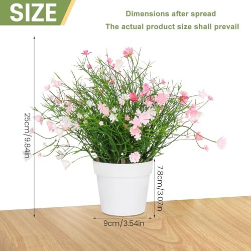 Artificial Babys Breath Potted Fake Plants with Flowers Faux Plants Indoor for Home Office Bookshelf Table Room Decor (Pink) - color: Pink