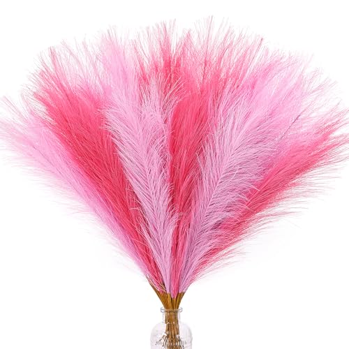 Alecono Pink Pampas Grass 17in 𝟯𝟬𝙋𝙘𝙨, Light Purple and Pink Artificial Faux Fluffy Pampas Grass Decor for Home Wedding Centerpieces Party - color: Rose Pink & Lilac, size: 30pcs