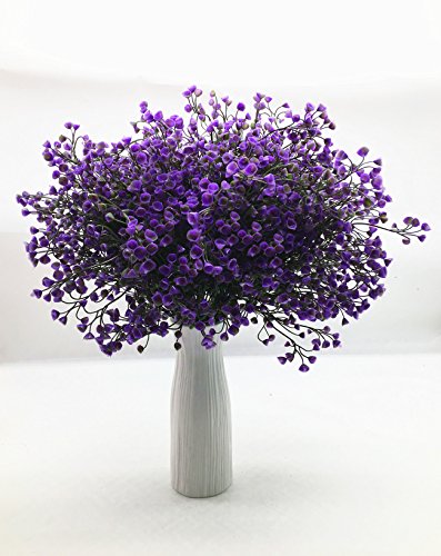 CATTREE Artificial Plants Shrubs Bushes, Plastic Fake Plants Wedding Indoor Outdoor Home Garden Verandah Kitchen Office Table Centerpieces Arrangements Christmas Decoration - Deep Purple 8 pcs - color: Bell Leaves-purple-8 Pcs