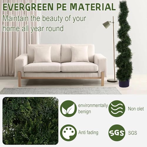 Two 5 Foot 4 Inch Artificial Cypress Spiral Trees Potted Indoor or Outdoor