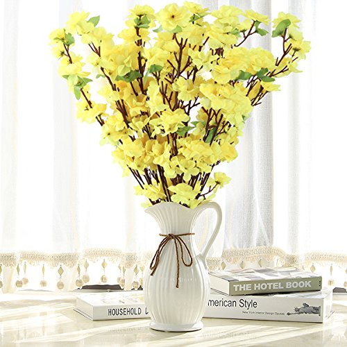 10PCS Artificial Cherry Blossom Branches Silk Spring Peach Blossom Fake Flowers Arrangements for Home Wedding Decoration (Yellow) - color: Yellow