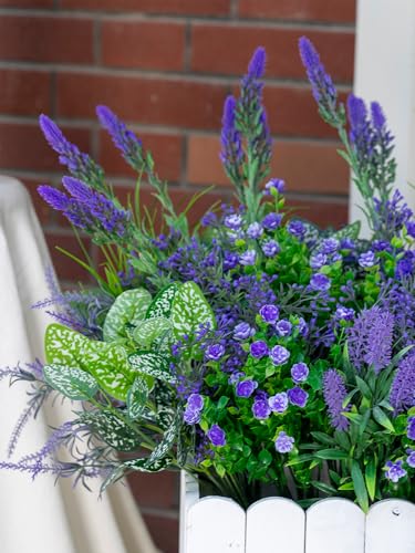 Green Moon 20PCS Artificial Plants Outdoor, Faux Lavender & Greenery Stems | UV Resistant Faux Outdoor plants, Artificial Flowers for Outdoors, Garden Patio Porch, Window Box, Spring Summer Home Decor - color: Lavender