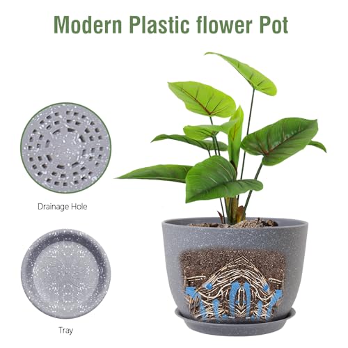 Meowell Plant Pots 12 inch, Plastic Planters with Drainage Holes and Saucers, Large Flower Pots for Indoor Outdoor Plants, Modern Decorative Pots for Garden House Plants, Speckled Grey - color: Speckled Grey, size: 12inch C