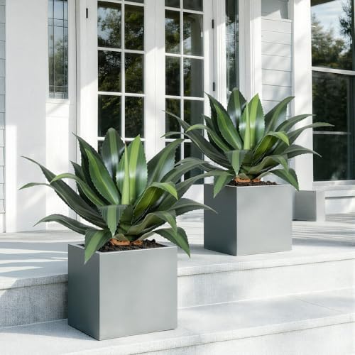 24.8 inch Artificial Agave Outdoor Set Spiky Edged Agave Artificial Plants Suitable for Indoor Home Decor Realistic and UV-Resistant Artificial Succulents Planters Not Included 2 Piece Set - color: Agave Spines, size: 24.8in
