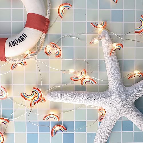 Fairy String Lights 10FT 30LEDs Rainbow Theme Battery or USB Operated with Remote Summer Boho Pink Hanging Lights for Patio Garden Home Party Wedding Classroom Girl Room Decorations - style: Rainbow