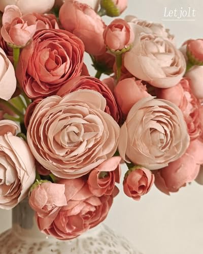 Letjolt Ranunculus Artificial Flower Deep Pink, 18 Pcs | Silk, Wedding Bouquet, Engagement Centerpieces, Bridal Shower Decorations - color: Deep Pink
