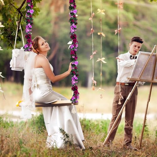 8Pcs 63Ft Purple Rose Garland, Fake Flower Vines, Artificial Vine Flowers, Rose Hanging Garland for Party Wedding, Garden, Room Table, Christmas, Backdrop Wall Arch Decor - color: Purple, size: 8Pcs-63Ft