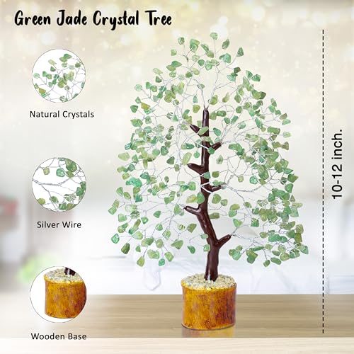 Crocon® Green Jade Crystals and Healing Stones Tree, Birthday Gifts for Women, Sister Birthday Gifts, Crystal Tree of Life for Positive Energy, Home Office Decor, Spiritual Gift for Women & Men - color: Green Jade (Silver Wire)