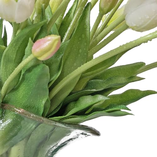 DUYONE 40Pcs Artificial Tulips Flowers, Soft Touch Realistic Latex Tulips Bouquet for Home Office Wedding Party Garden Decor, Fake Flowers for Centerpieces Dining Table Living Room Spring(White Set) - color: A Style-40pcs White Set(no Vase)