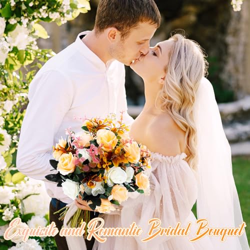 Hotop 12 Bunches of Artificial Flowers Centerpiece 13 Inches Silk Fake Roses Bouquets for Table Decoration Faux Arrangement Flowers for Wedding Cemetery Memorial Day (Champagne) - color: Champagne