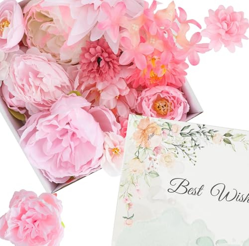 Pink Silk Flowers, Artificial Flower Combo Box Set with Stems for Bridal Wedding Bouquets, Table Centerpieces Decor, Floral Arrangement Home Decor - color: Pink