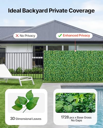 VEVOR Artificial Plant Wall, 4 PCS, Each Panel 2 x 8 ft Artificial Boxwood Panels, Sun Protection Greenery Backdrop Privacy Hedge Fence, Fake Grass Screen for Wedding, Indoor,Outdoor Garden Mixed Leaf - color: Mixed Leaf, size: 2×8 FT 4P