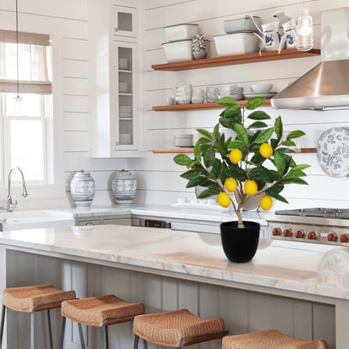Artificial Potted Plants 19.7 inches Small Fake Lemon Tree Artificial Lemons Citrus Tree with Black Pot Faux Plants Indoor Lemon Decorations for Home,Office, Living Room Table, Desk - style: Plastic Pot