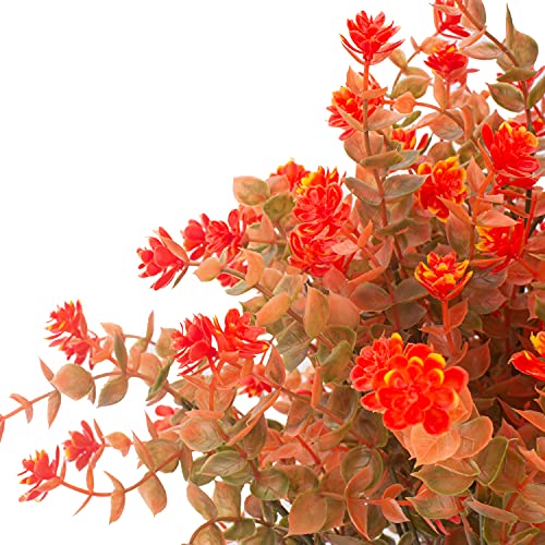 Grunyia Artificial Fall Flowers, Fake Outdoor UV Resistant Autumn Plants for Home Kitchen Christmas Festival Thanksgiving Autumns Decoration(Fall Orange) - color: Fall Orange-eucalyptus