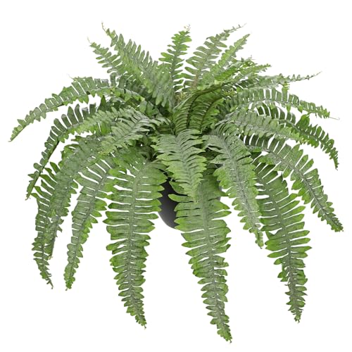 Artificial Fern Plants in Pot 34.6" Large Artificial Boston Fern 39 Leaves for Outdoors & Indoor Faux Potted Plant Fake Ferns Bush Plant for Patio Garden Farmhouse Porch Home Decor Dusty Green - color: Black Pot - Dusty Green Large