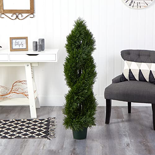 Nearly Natural Double Pond Cypress 4 ft. H Spiral Topiary UV Resistant with 1036 Leaves (Indoor/Outdoor) - size: 10 in x 48 in x 10 in