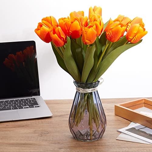 20PCS Artificial Tulips Real Touch Faux Flower Moisturizing Tulips for Photography Ornaments Home Garden Wedding Party Decor Fake Flowers (Orange) - color: Orange