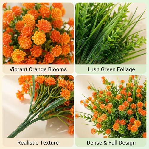 Babys Breath Artificial Flowers, 5pcs Fake Orange Baby Breath Gypsophila Flowers Artificial Bulk Realistic Artificial Flowers Bouquet Flores Artificiales Decoracion for Wedding Party Home Office Decor