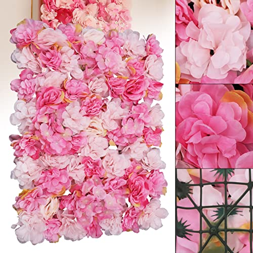 6 Pcs Artificial Flower Wall Panels 60x40cm 3D Flower Background for Wall, Wedding Flower Decorations Wall Silk Rose Panels for Photo Areas, Stage Background Wall(Dahlia + Rose Red Rose) - color: Dark Pink + Light Pink