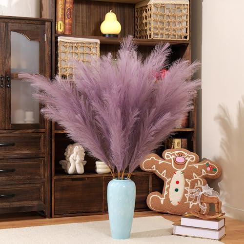 Premium Faux Lilac Purple Pampas Grass – 43.3" Tall Fluffy Decor, 8pcs 18-Branch One-Piece Stems No Assembly, Luxury Silk-Feel Feather Flowers for Boho Wedding Dreamy Home Decor, Lavender 8 Stems110cm - color: Artificial - Lilac Purple, size: 8pcs 43.3"(1