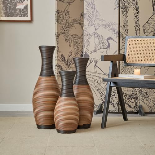 Floor PVC Decorated Vases Set of 3 for Gorgeous Home Decoration Large Classic PVC Vases 19.6in/23.6in/27.5in Height(Grey+Brown) - color: Grey+brown