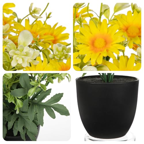 DILATATA Artificial Daisy Flowers in Pot 12 Inch Fake Flowers Silk Daisy Arrangement Faux Plant Flower Decor for Spring Home Decor Table Centerpiece Garden Porch Window - Yellow - color: Yellow-daisy