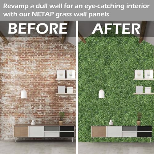 NETAP Grass Wall Panels, 20"x 20"(8pcs) 4-Layer Artificial Boxwood Faux Grass for Interior Wall Decor, Garden Greenery Backdrop and Indoor Outdoor Plant Wall - size: 20x20 Pack of 8