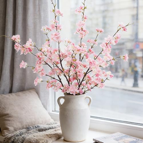 LESING 4pcs Artificial Cherry Blossom Flowers, 41.4" Realistic Fake Silk Long Stems Artificial Cherry Blossom Branches for Floor Table Home Wedding Decoration (Pink-1) - color: Pink-1