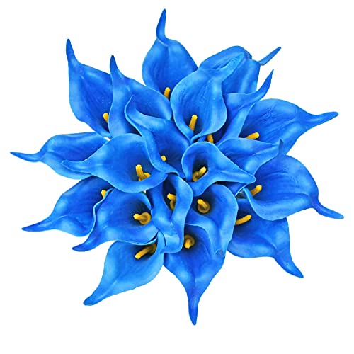 ONLY ART Artificial Royal Blue Calla Lily 20pcs – 13.5" PU Faux Flowers with Flexible Stems, Soft Texture, for New Year and Valentine's Day Home, Wedding & DIY Decor - color: Royal Blue