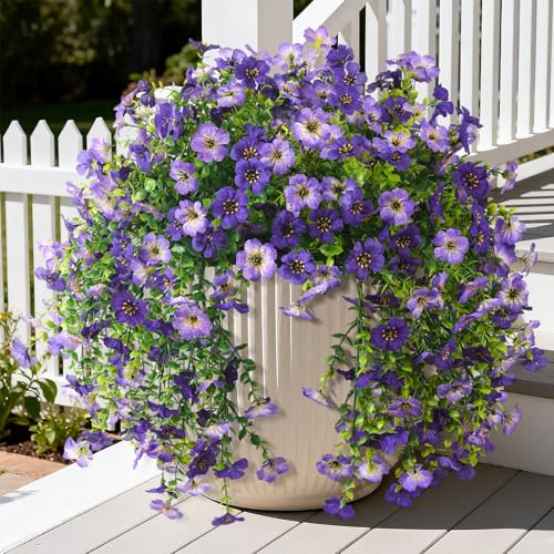 INQCMY 2Pcs Artificial Fake Hanging Flowers for Outdoors UV Resistant Artificial Plants for Spring Summer Decor Look Real Faux Flowers for Outside Home Planter Porch Patio Decor - color: Deep Purple,gradient Purple