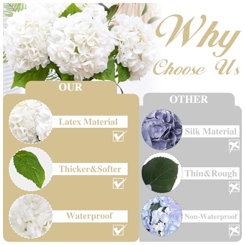 Nubry 4Pcs White Hydrangea Artificial Flowers, 22.5In Latex Faux Real Touch Large Hydrangea Flowers with Long Stems & Leaves for Home Office Decor Wedding Party Arrangements(White) - color: White, size: 4 Pcs