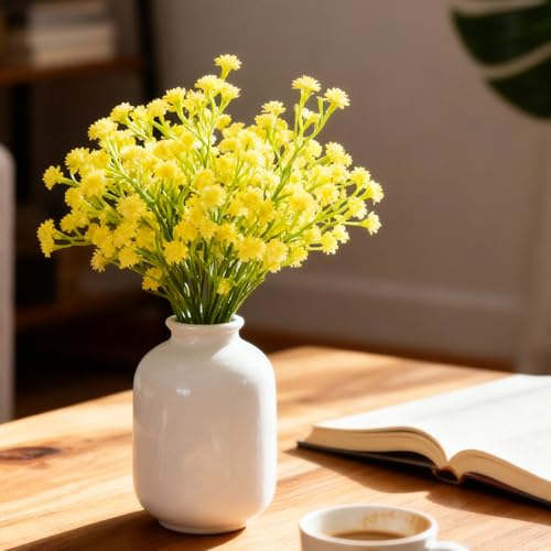 6 Pcs Babys Breath Artificial Flowers, Fake Babys Breath Flowers for Wedding Floral Arrangement Party Decor, Yellow - color: Yellow
