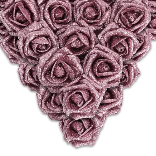 IPOPU Fake Roses,50PCS Rose Gold Flowers Artificial Glitter Roses with Stems for Crafts DIY Wedding Bouquet Home Party Decoration(Rose Gold) - color: 50pcs Rose Gold