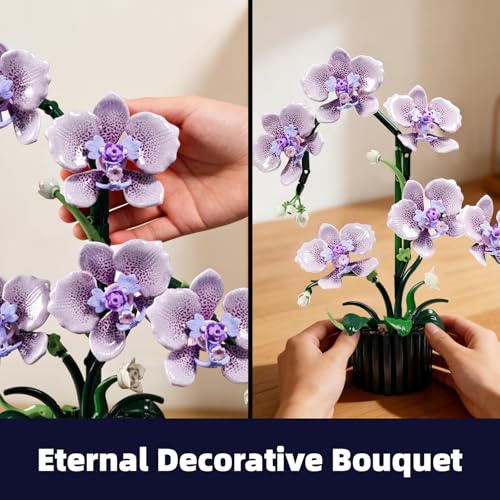 Mov stone Botanicals Orchid Building Set for Adults,Fake Orchid Artificial Plant Collection for Home Office Desk Decor,Ideal Gifts for Mother's Day, Anniversary, Birthday for Ages14+