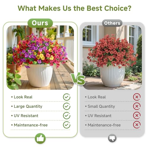 Alupssuc 24 Bundles Artificial Flowers for Outdoors Decoration, UV Resistant Silk Faux Daisy Flora Spring Fake Plastic Plants Greenery for Outside Indoor Yard Home Porch Window Box Decor, Mix 4 Colors - color: Red Rose Purple Yellow