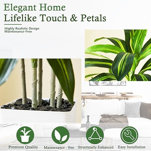 Artificial Dracaena Tree：6FT Faux Silk Tropical Yucca Floor Trees Realistic Fake Green Plant with Natural Wood Trunk & Lifelike Leaves for Home Office Decor Indoor & Outdoor (6FT,1-Pack,White) - color: Dark Green – White Pot, size: 6FT