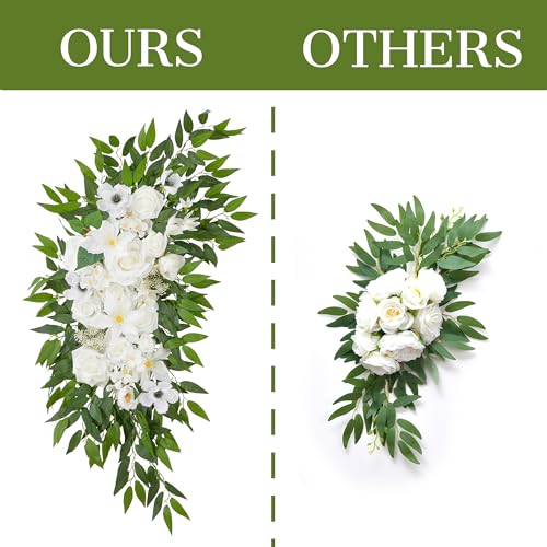 Ting's time Wedding Arch Flower Pack of 2 Artificial Silk Large Flower Swag Wedding Arches for Ceremony Reception Backdrop Floral Decor for Fall Wedding Party Ceremony（White） - color: White