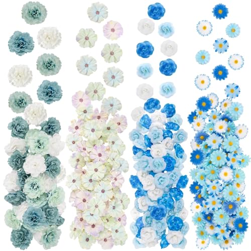 ATTGREAT 310 Pcs Fake Flower Heads Mini Artificial Flower Bulk Silk Flowers for Decoration Small Faux Flower Heads Fabric Daisy Buds Floral for Crafts DIY Wedding Party Baby Shower Home Decor, Blue - color: Blue