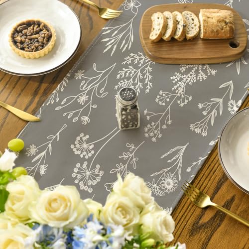 Artoid Mode Leaves Flowers Spring Table Runner, Seasonal Kitchen Dining Table Decoration for Home Party Decor 13x72 Inch - color: Silver, size: 13" x 72", Table Runner