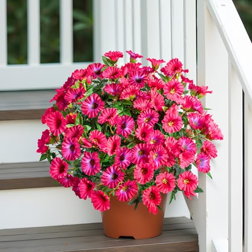 Rose Red Artificial Morning Glory Flowers for Outdoor Planters, Premium UV Resistant Silk Faux Flowers for Porch, Hanging Basket & Window Box, Summer Garden Decor, No Pot, 13.3 Inch, 8 Bundles - color: Rose Red 8pcs
