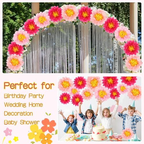 BestoFun 14 PCS Hot Pink Tissue Paper Flowers – Party Decorations for Birthday, Baby Shower, Wedding, Bridal Shower, and Fiesta Events - color: Hot Pink