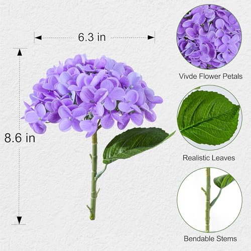 Artificial Hydrangea Flowers Arrangement in Wood Planter, 4PCS Fake Purple Flowers in Wooden Vase Potted Floral Centerpieces for Tables Living Room Home Office Room Shelf Kitchen Decor - color: Light Purple Hydrangea