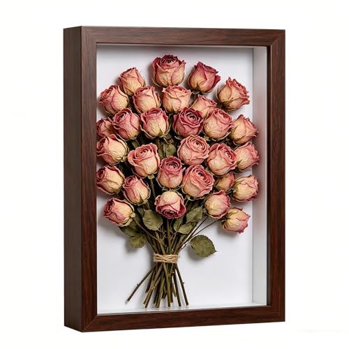 A4 Shadow Box - Walnut Color Wooden Deep Picture Frame with Shatter-Resistant Panel for Wall Decor | 3D Display Case for Military Medals, Flowers, Photos and Crafts | Easy to Open & Ready to Hang Gift - color: Walnut Color, size: 1Pcs A4/8.3x11.7in