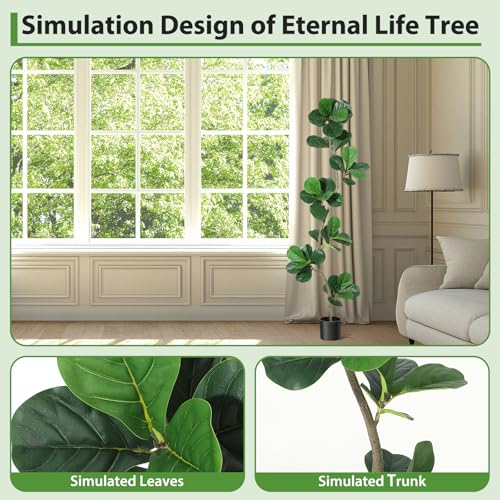 IDEALHOUSE 6ft Lifelike Artificial Fiddle Leaf Fig Tree, Fake Ficus Lyrata Tree with Sturdy Cement Base, Indoor Outdoor Decor for Home Office Living Room, Ideal Housewarming Gift - size: 6ft