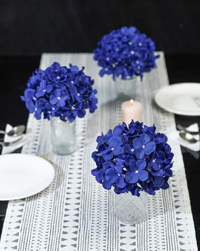 DuHouse Artificial Hydrangea Silk Flower Heads with Stem Fake Hydrangea Flowers for Wedding Home Garden Centerpiece Pack of 6(Klein Blue) - color: Klein Blue