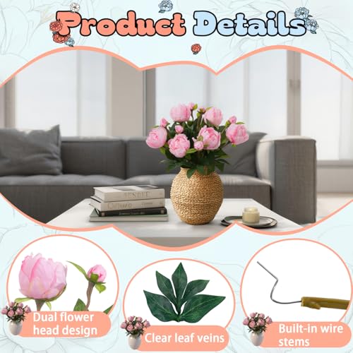 ucky 6PCS Deep Pink Peonies Artificial Flowers, Realistic 2 Heads Silk Peonies with Stems & Buds, 17.51" Faux Peony Bouquets for Wedding Centerpieces DIY Home Table Vase Decor - color: Deep Pink